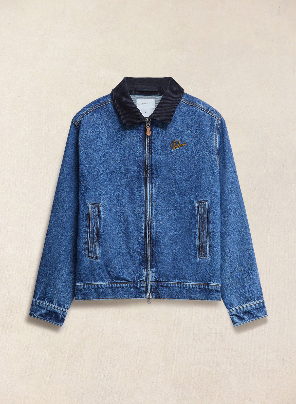 Men's Denim Zip Jacket - Mackey - Mid Wash Blue - Cotton | Percival