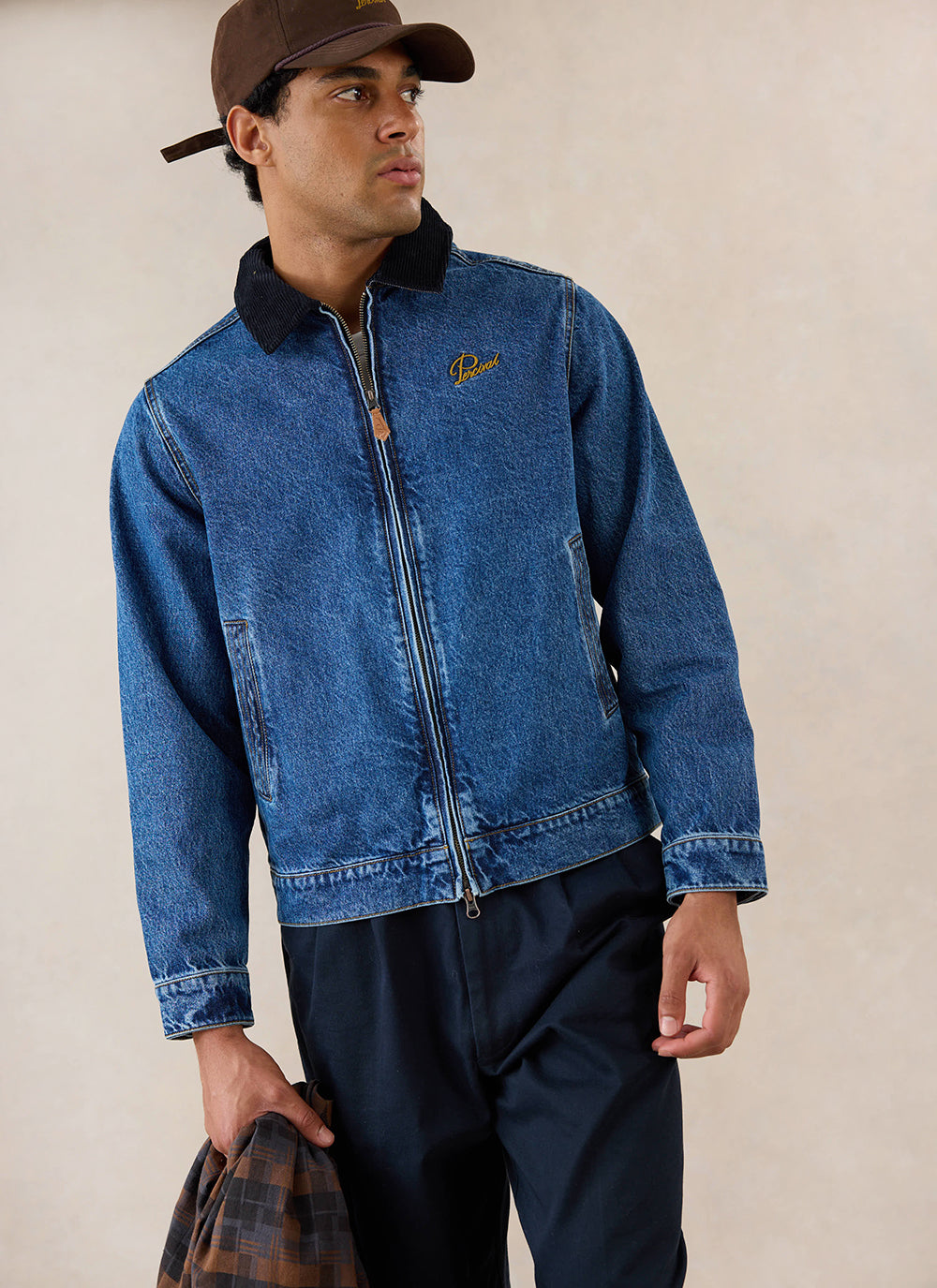 Men's Denim Zip Jacket - Mackey - Mid Wash Blue - Cotton | Percival