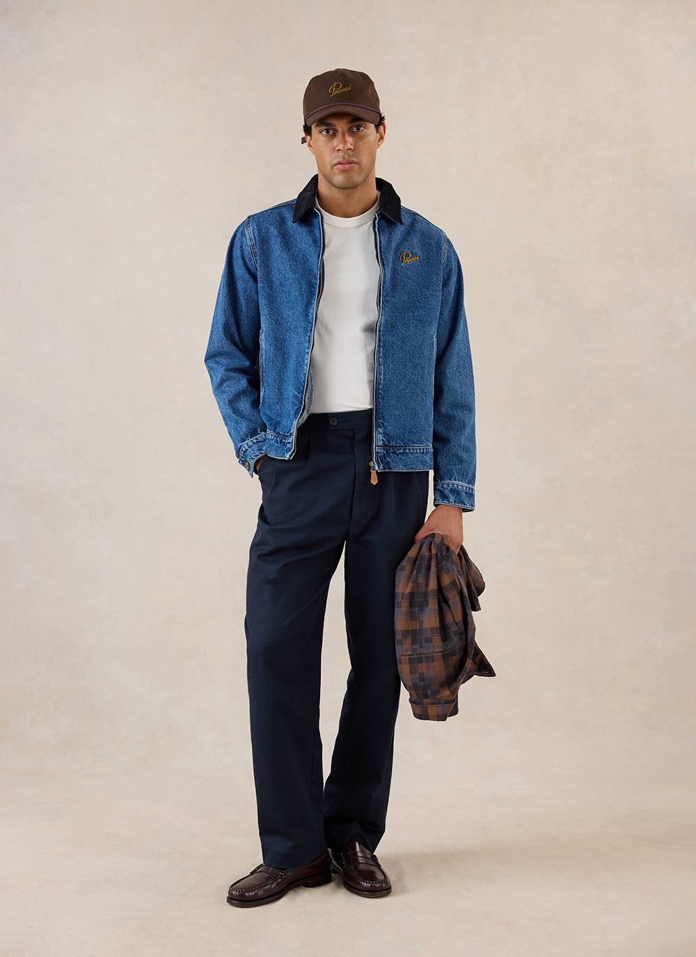 Men's Denim Zip Jacket - Mackey - Mid Wash Blue - Cotton | Percival