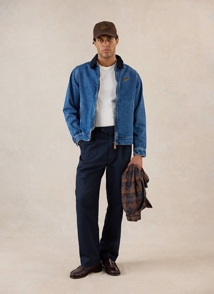 Men's Denim Zip Jacket - Mackey - Mid Wash Blue - Cotton | Percival