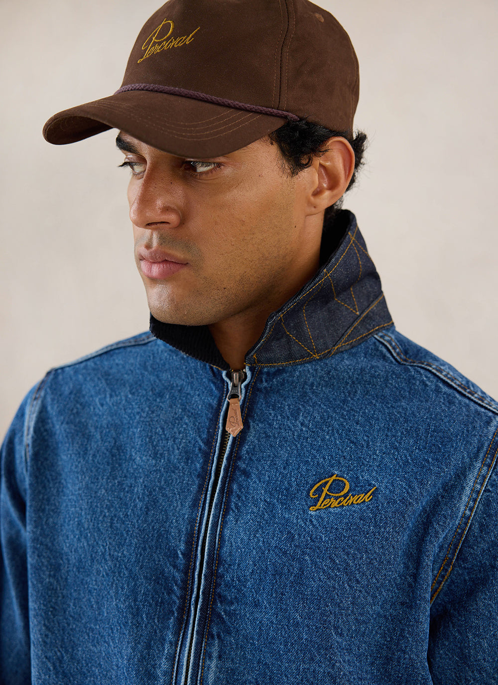 Men's Denim Zip Jacket - Mackey - Mid Wash Blue - Cotton | Percival