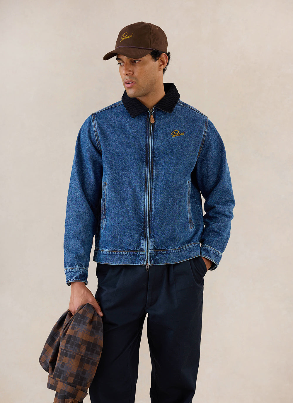 Men's Denim Zip Jacket - Mackey - Mid Wash Blue - Cotton | Percival