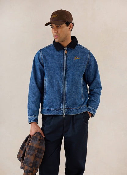 Men's Denim Zip Jacket - Mackey - Mid Wash Blue - Cotton | Percival