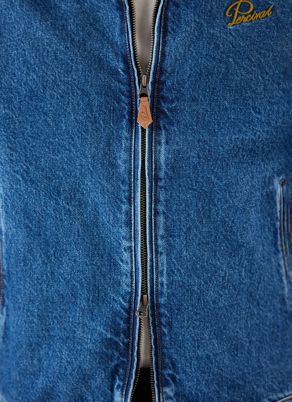 Men's Denim Zip Jacket - Mackey - Mid Wash Blue - Cotton | Percival