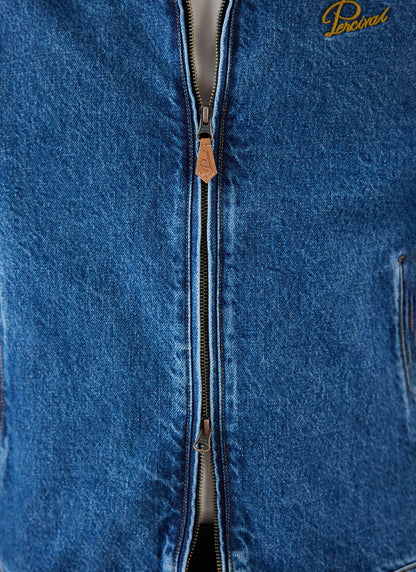 Men's Denim Zip Jacket - Mackey - Mid Wash Blue - Cotton | Percival