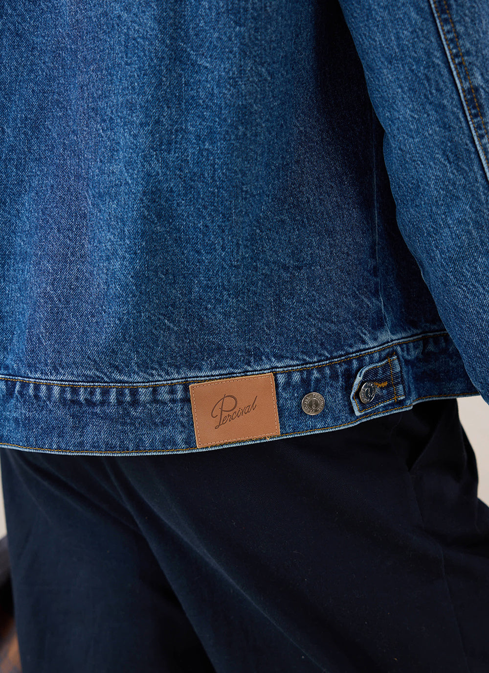 Men's Denim Zip Jacket - Mackey - Mid Wash Blue - Cotton | Percival