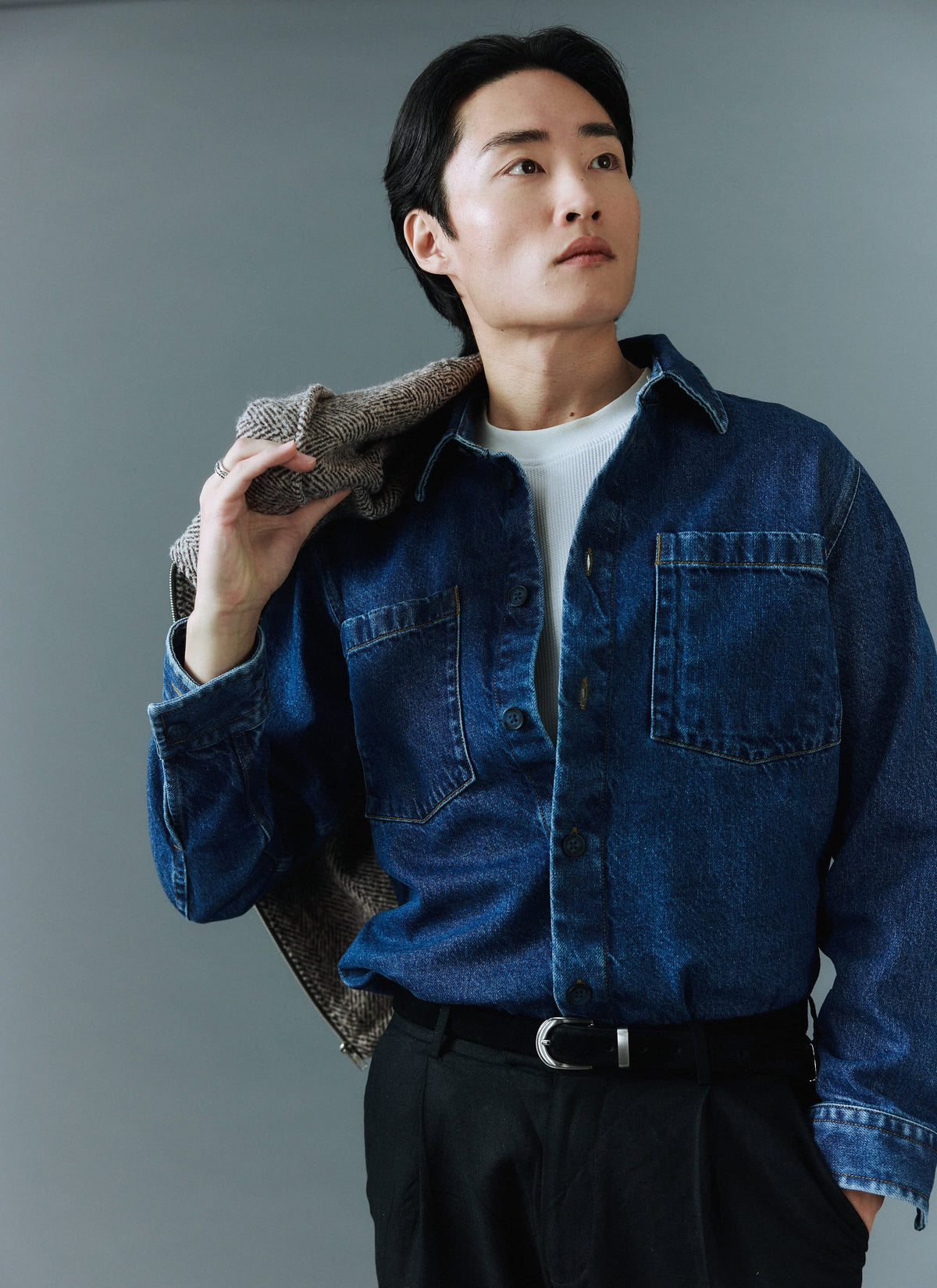 Men's Denim Overshirt - Cotton - Mid Wash Blue | Percival