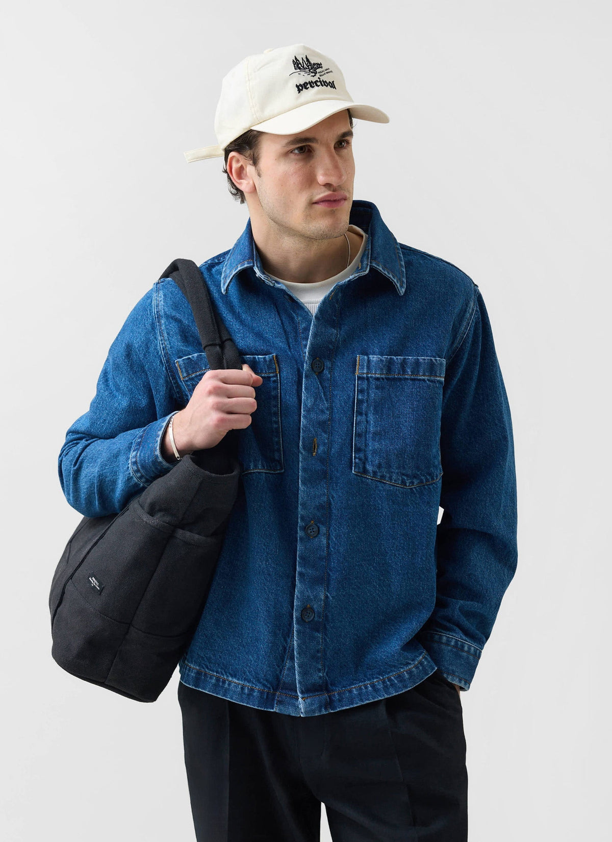 Men's Denim Overshirt - Cotton - Mid Wash Blue | Percival