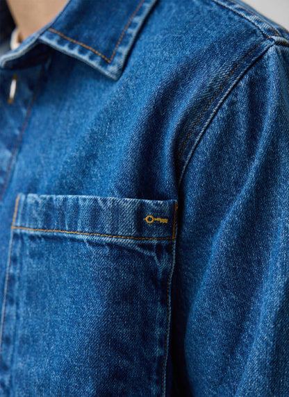 Men's Denim Overshirt - Cotton - Mid Wash Blue | Percival