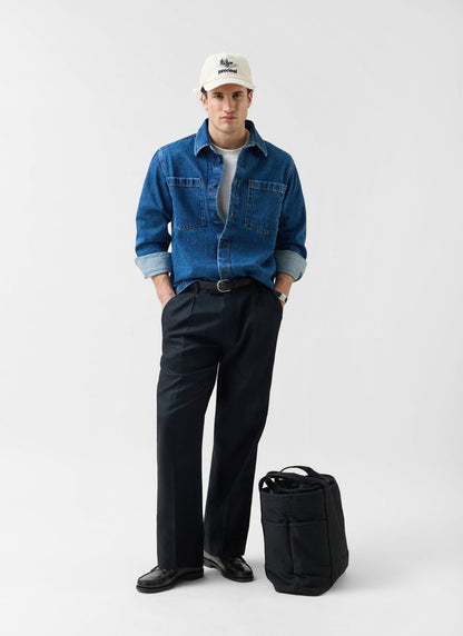 Men's Denim Overshirt - Cotton - Mid Wash Blue | Percival