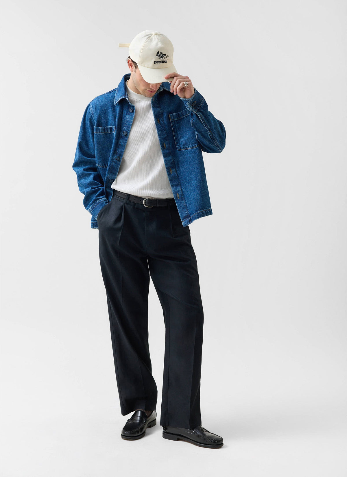 Men's Denim Overshirt - Cotton - Mid Wash Blue | Percival