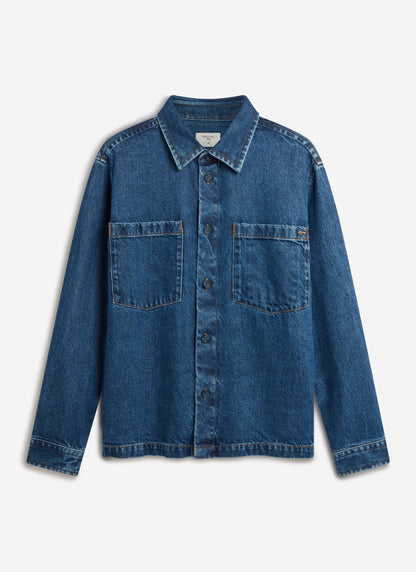 Men's Denim Overshirt - Cotton - Mid Wash Blue | Percival