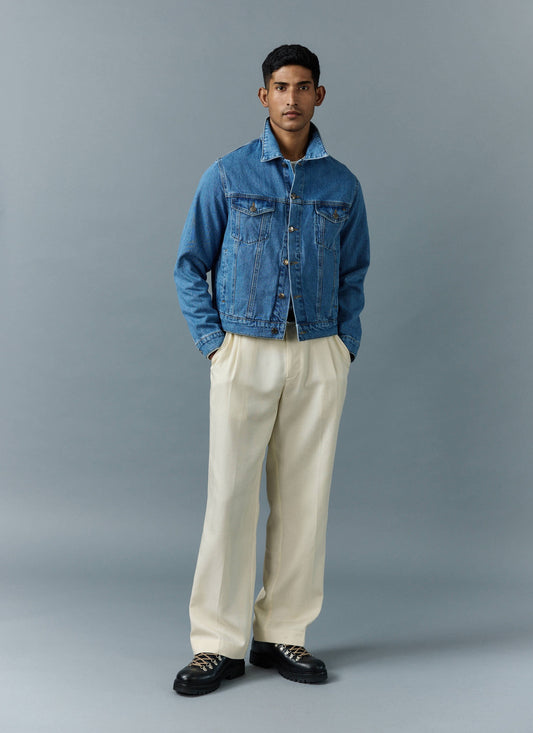 Men's Denim Trucker Jacket - Light Wash Blue | Percival