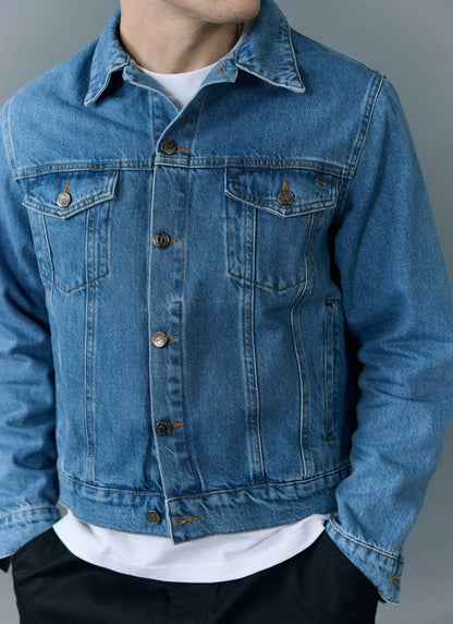 Men's Denim Trucker Jacket - Light Wash Blue | Percival