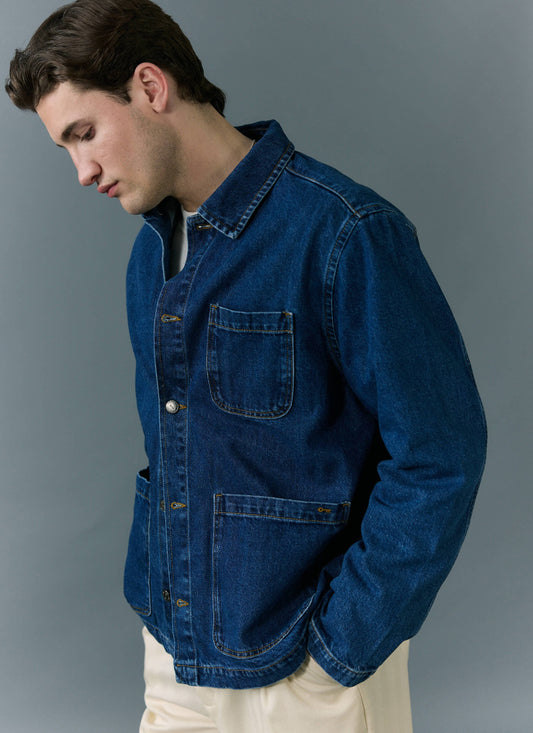 Men's Chore Jacket - Denim - Mid Wash Blue | Percival