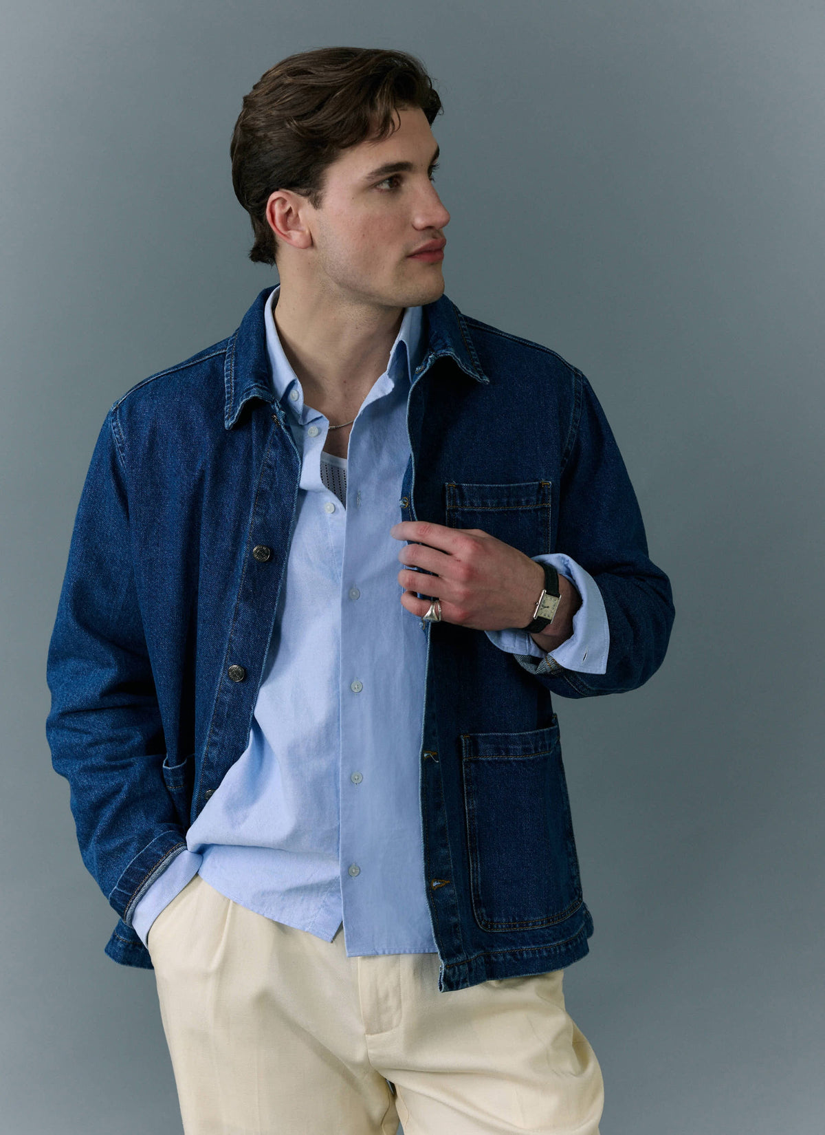 Men's Chore Jacket - Denim - Mid Wash Blue | Percival