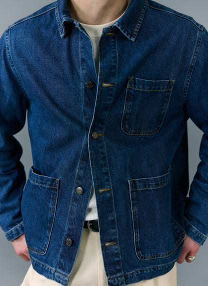 Men's Chore Jacket - Denim - Mid Wash Blue | Percival