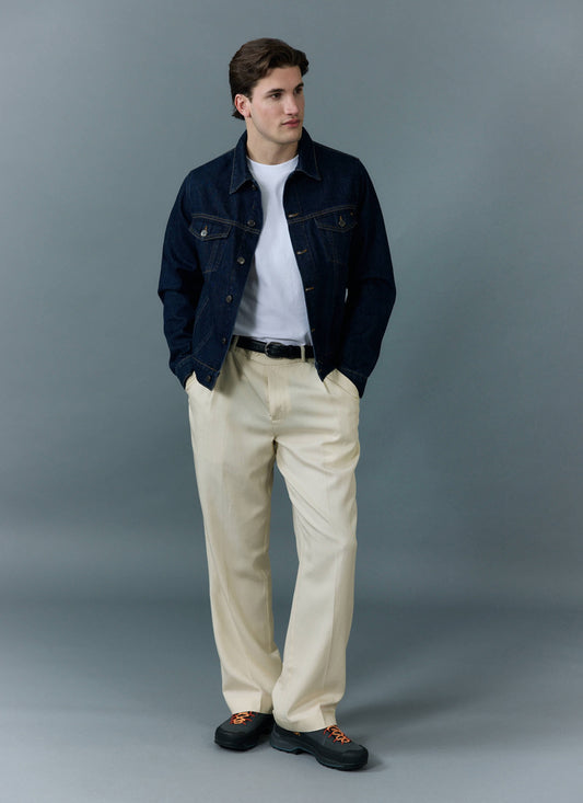 Men's Denim Trucker Jacket - Dark Indigo Blue | Percival