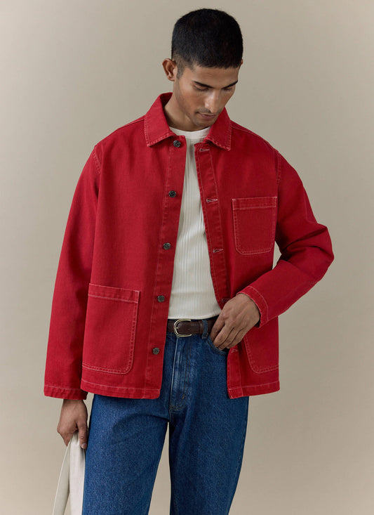 Men's Chore Jacket - Denim - Red | Percival