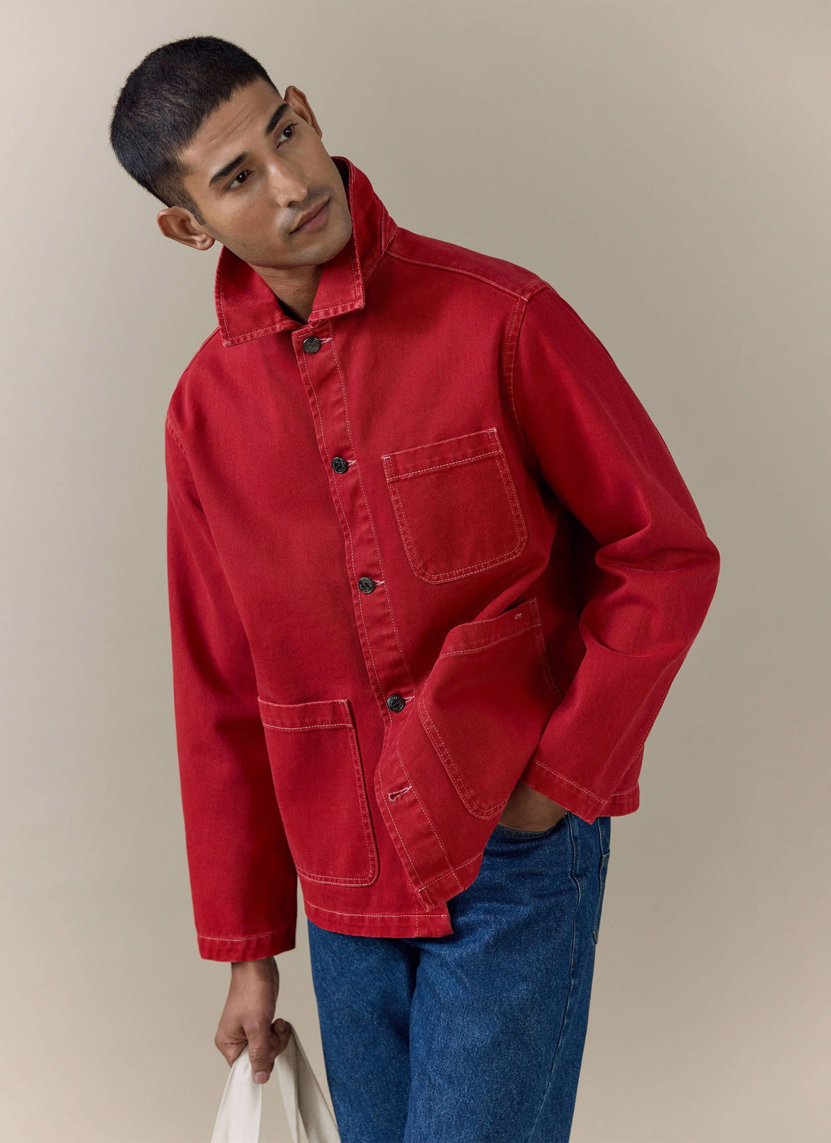 Men's Chore Jacket - Denim - Red | Percival