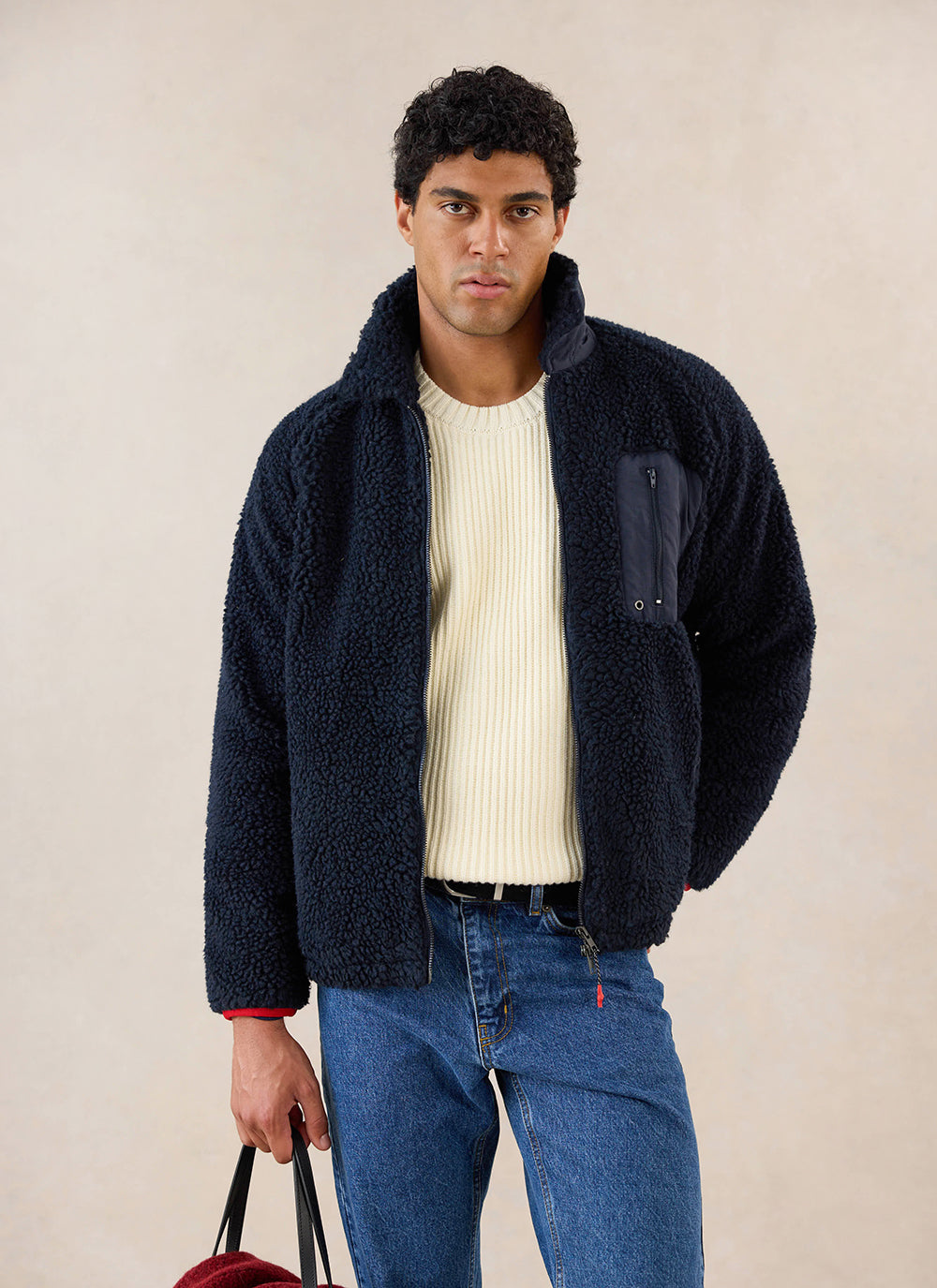 Men's Wool Fleece Jacket - Navy Blue | Percival