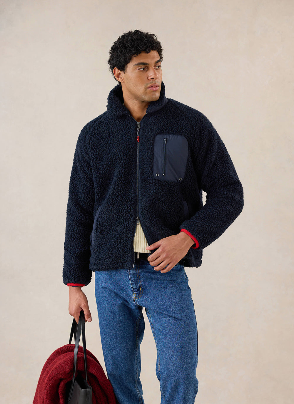 Men's Wool Fleece Jacket - Navy Blue | Percival