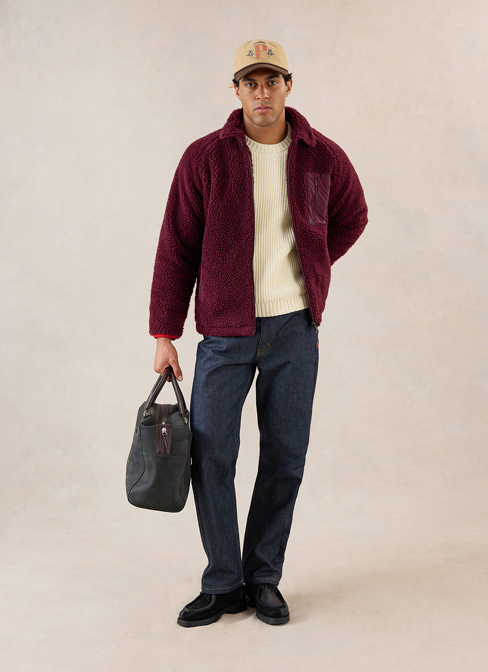 Men's Wool Fleece Jacket - Burgundy | Percival