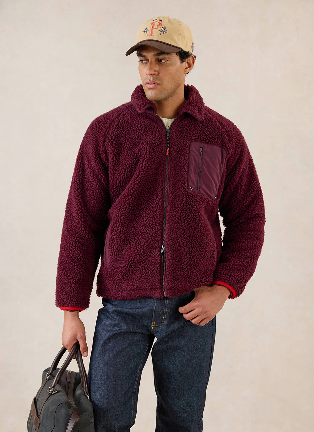Men's Wool Fleece Jacket - Burgundy | Percival