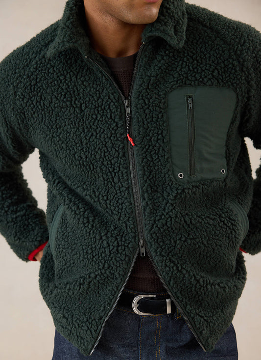 Men's Wool Fleece Jacket - Forest Green | Percival