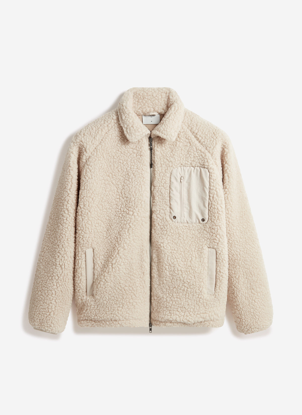 Men’s Full Zip Fleece Jacket - Wool - Ecru Cream | Percival