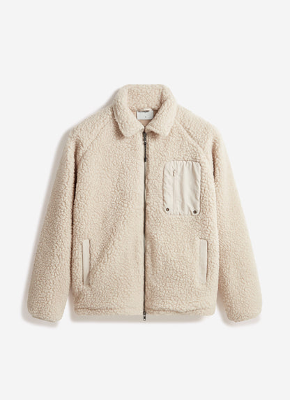 Men’s Full Zip Fleece Jacket - Wool - Ecru Cream | Percival