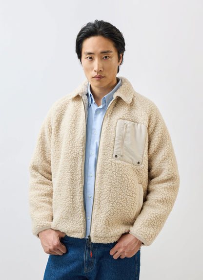 Men’s Full Zip Fleece Jacket - Wool - Ecru Cream | Percival