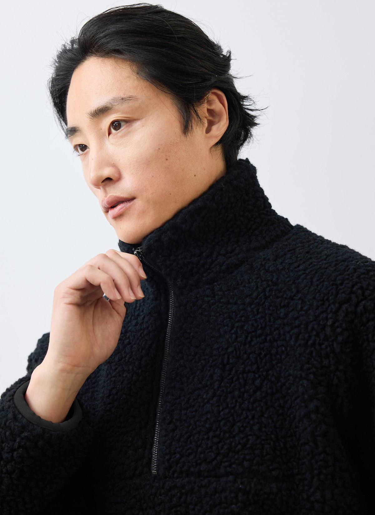 Men’s Fleece Jacket - Quarter Zip Pullover - Wool - Black | Percival