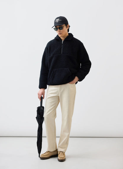 Men’s Fleece Jacket - Quarter Zip Pullover - Wool - Black | Percival
