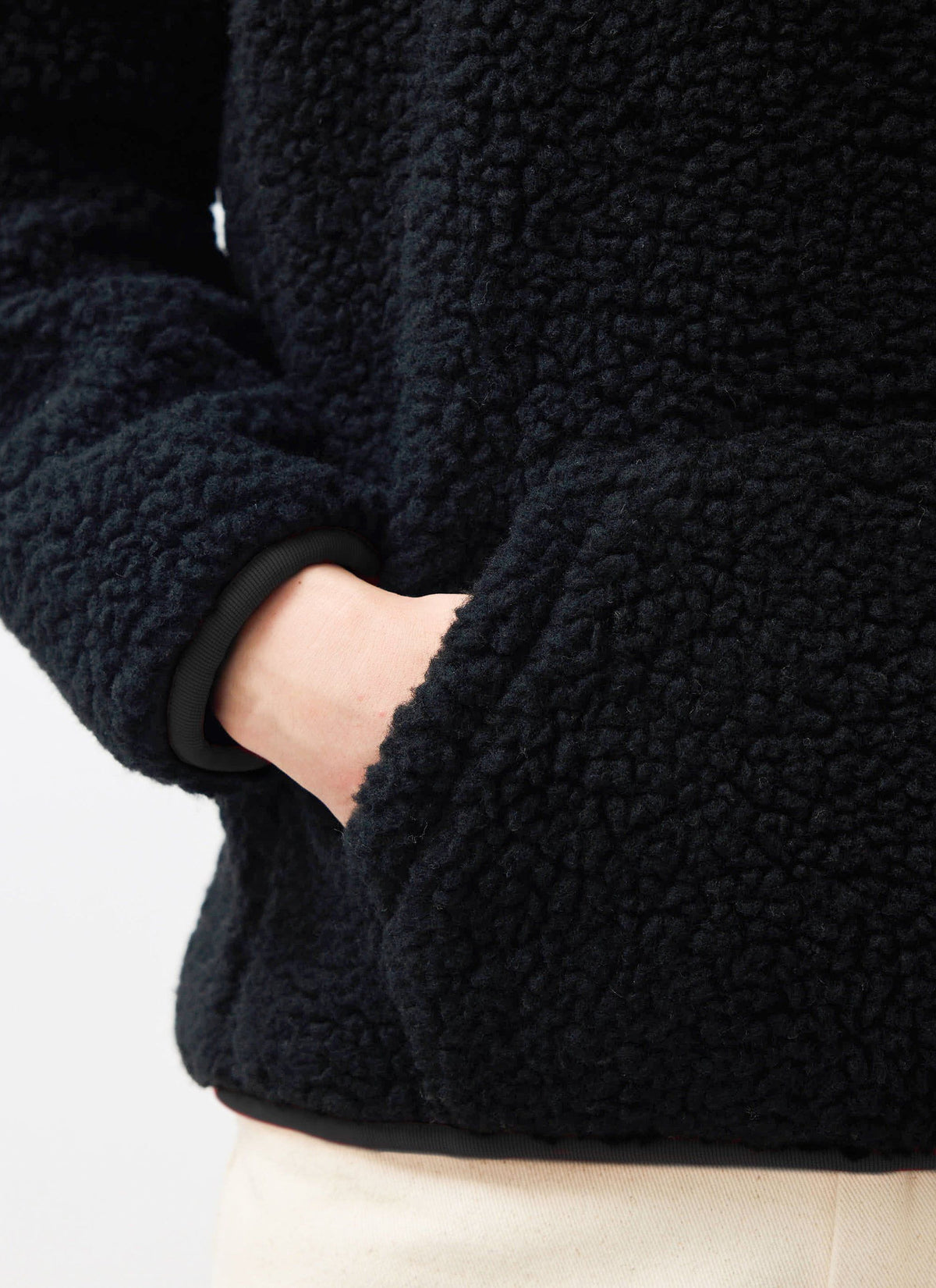 Men’s Fleece Jacket - Quarter Zip Pullover - Wool - Black | Percival
