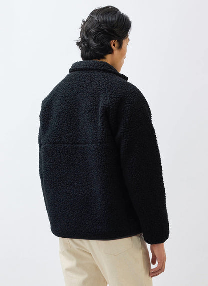 Men’s Fleece Jacket - Quarter Zip Pullover - Wool - Black | Percival