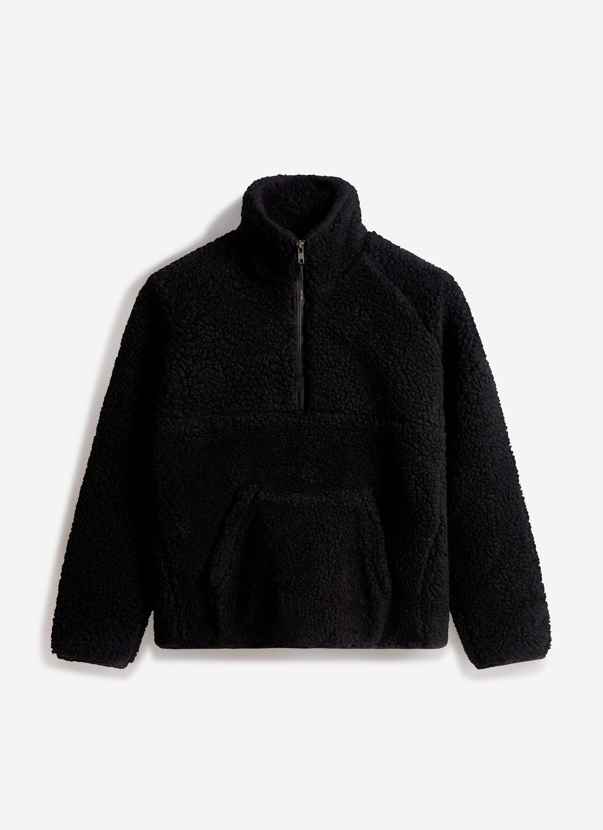 Men’s Fleece Jacket - Quarter Zip Pullover - Wool - Black | Percival