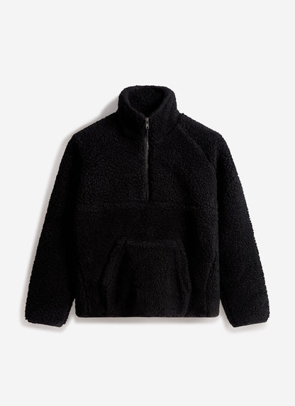 Men’s Fleece Jacket - Quarter Zip Pullover - Wool - Black | Percival