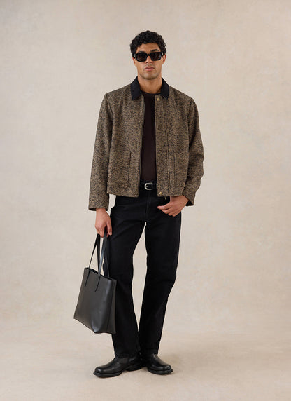 Men's Cropped Jacket - Herringbone Wool - Brown | Percival