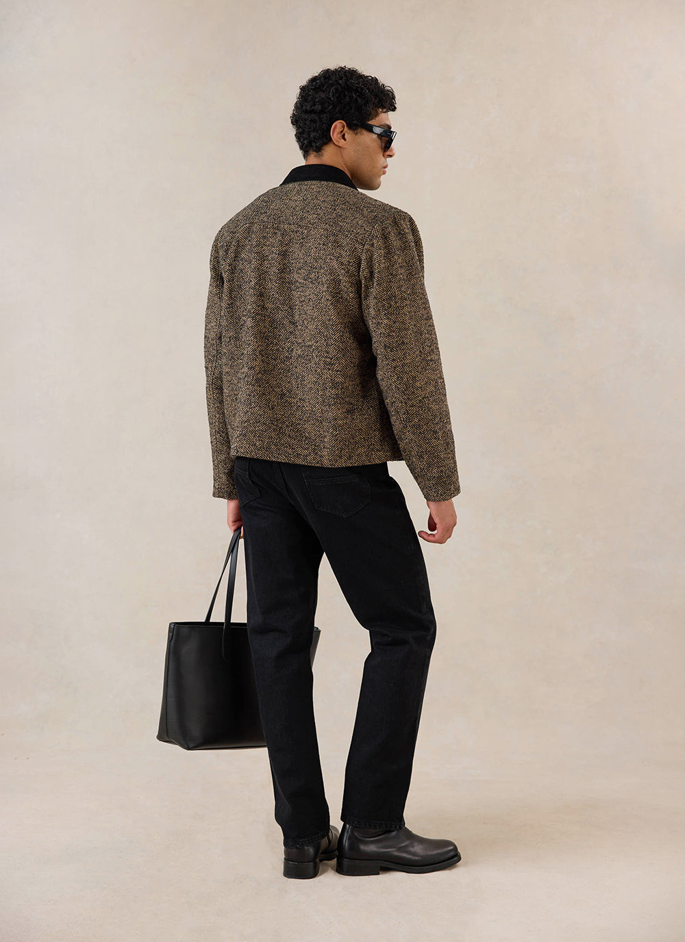 Men's Cropped Jacket - Herringbone Wool - Brown | Percival