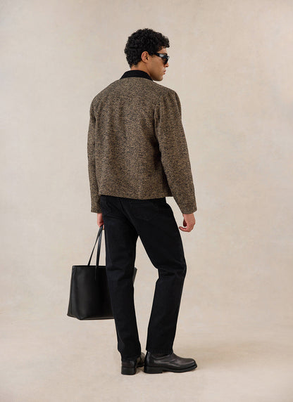 Men's Cropped Jacket - Herringbone Wool - Brown | Percival