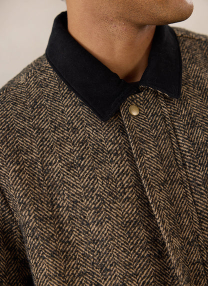 Men's Cropped Jacket - Herringbone Wool - Brown | Percival