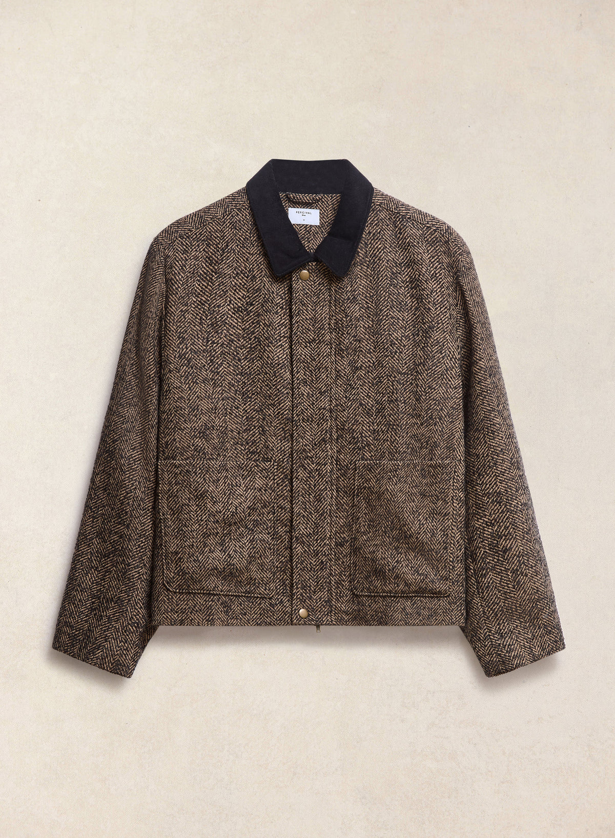 Men's Cropped Jacket - Herringbone Wool - Brown | Percival