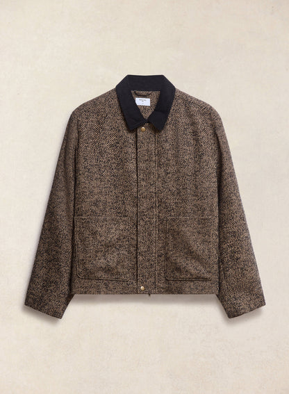 Men's Cropped Jacket - Herringbone Wool - Brown | Percival