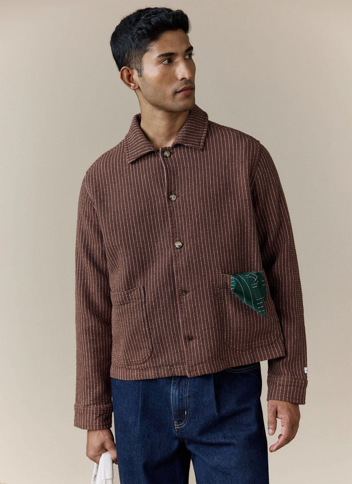 Men's Sorrento Overshirt Jacket - Linen - Brown | Percival