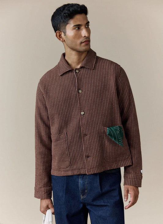 Men's Sorrento Overshirt Jacket - Linen - Brown | Percival