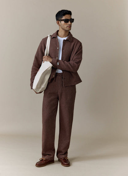 Men's Sorrento Overshirt Jacket - Linen - Brown | Percival