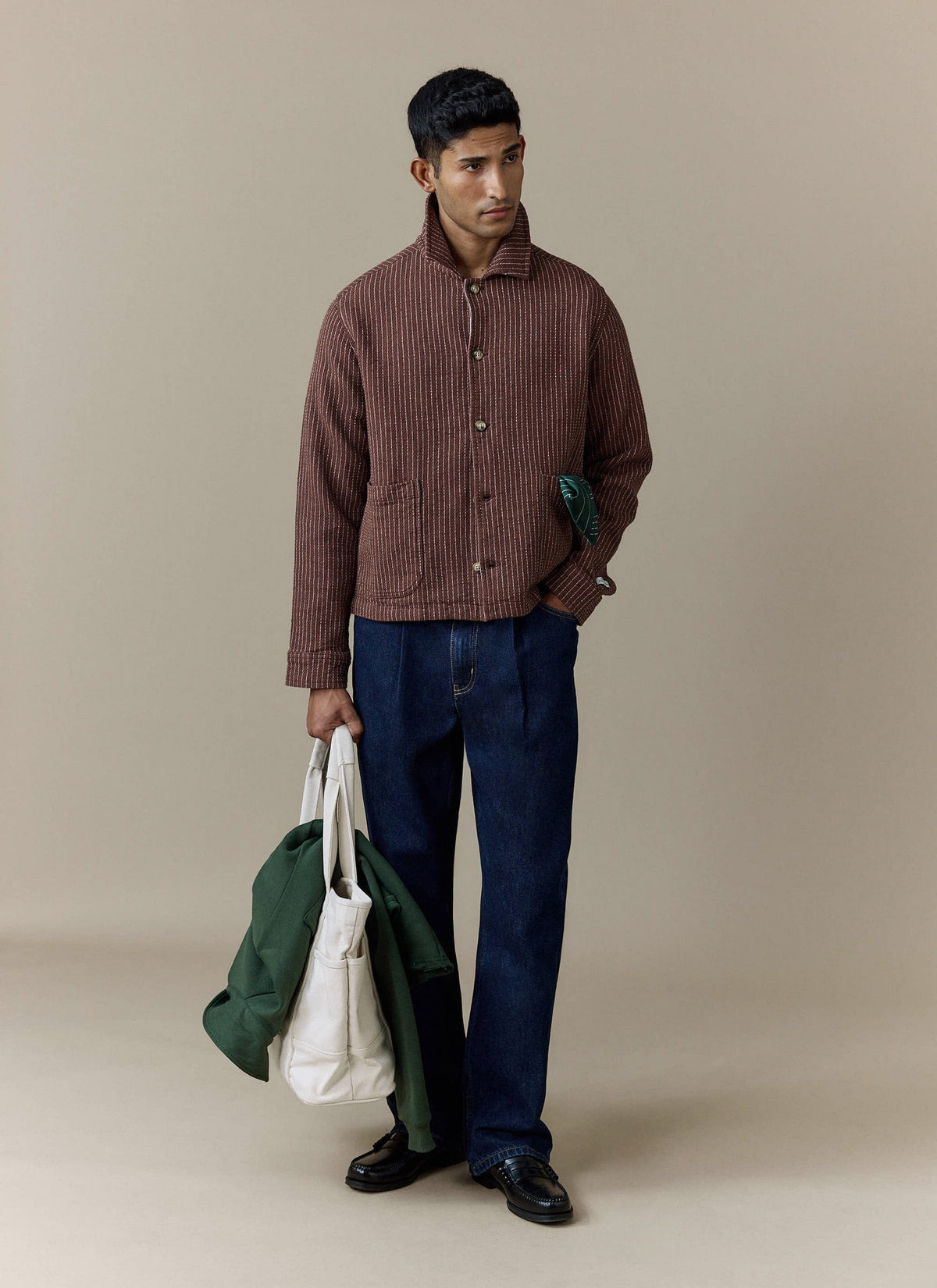 Men's Sorrento Overshirt Jacket - Linen - Brown | Percival