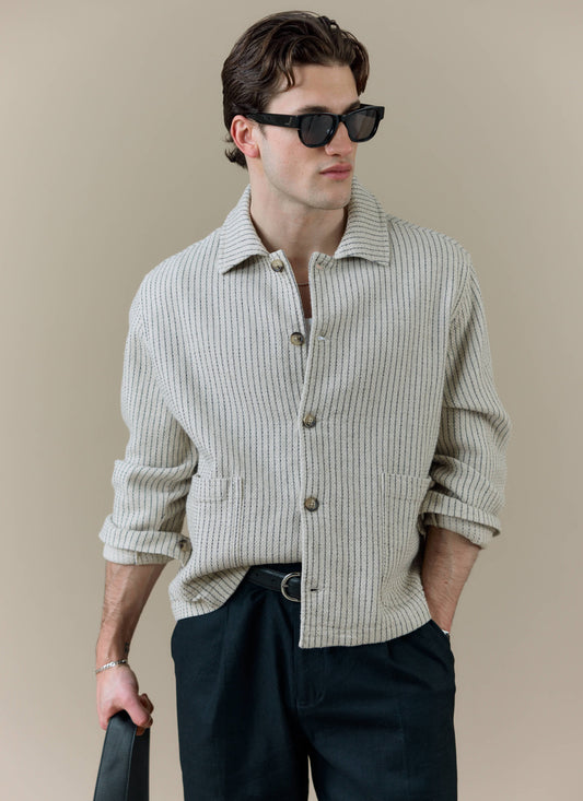 Men's Sorrento Overshirt Jacket - Linen - Cream | Percival