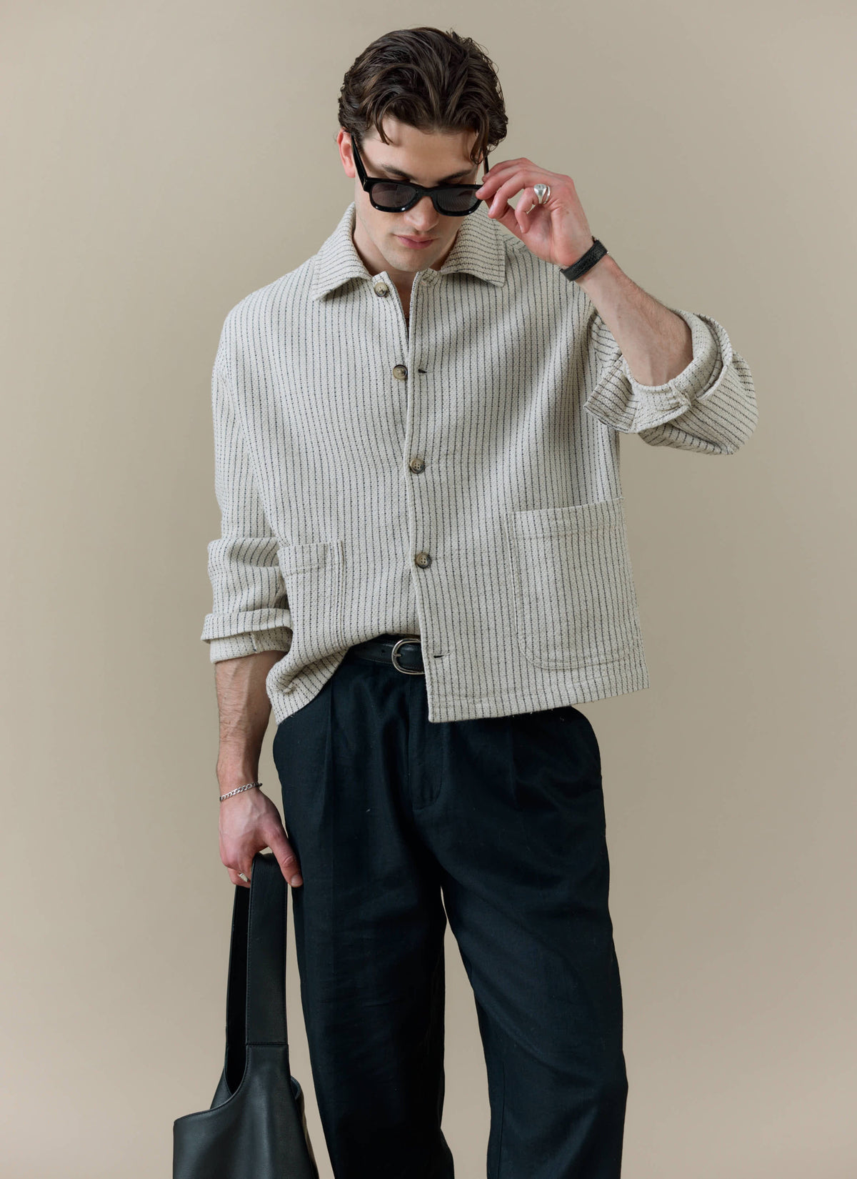 Men's Sorrento Overshirt Jacket - Linen - Cream | Percival